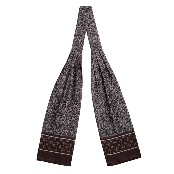 Fular - askot jedwabny beżowy - brązowy elegancki w paisley / mikrowzór EM