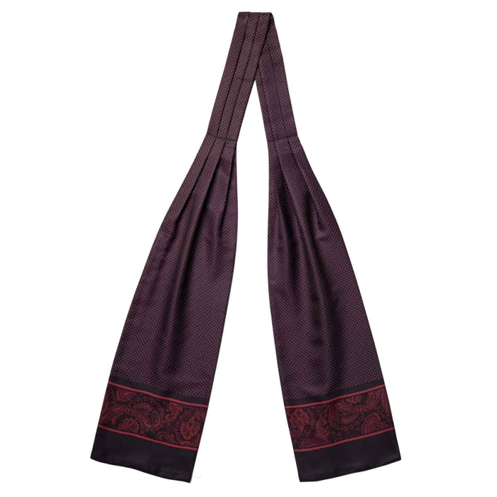 Fular - askot jedwabny bordowy - czarny - czerwony elegancki w mikrowzór / paisley EM