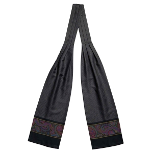 Fular - askot jedwabny czarny - zielony - fioletowy elegancki w mikrowzór / paisley EM