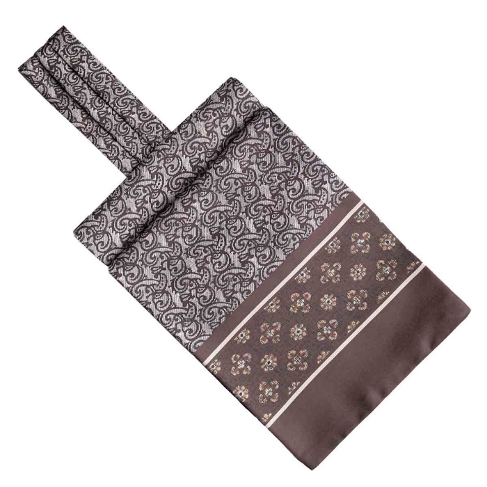 Fular - askot jedwabny beżowy - brązowy elegancki w paisley / mikrowzór EM