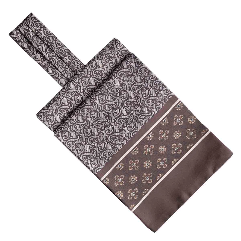 Fular - askot jedwabny beżowy - brązowy elegancki w paisley / mikrowzór EM