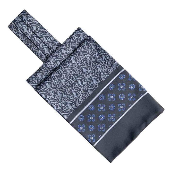 Fular - askot jedwabny granatowy - niebieski elegancki w paisley / mikrowzór EM