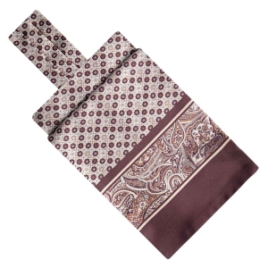 Fular - askot jedwabny beżowy - bordowy elegancki w mikrowzór / paisley EM