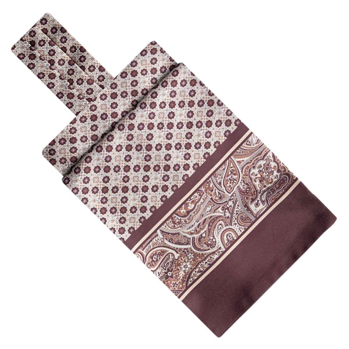 Fular - askot jedwabny beżowy - bordowy elegancki w mikrowzór / paisley EM