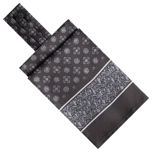 Fular - askot jedwabny czarny - szary elegancki w mikrowzór / paisley EM