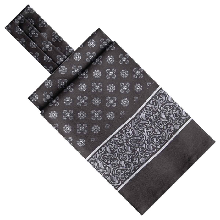 Fular - askot jedwabny czarny - szary elegancki w mikrowzór / paisley EM