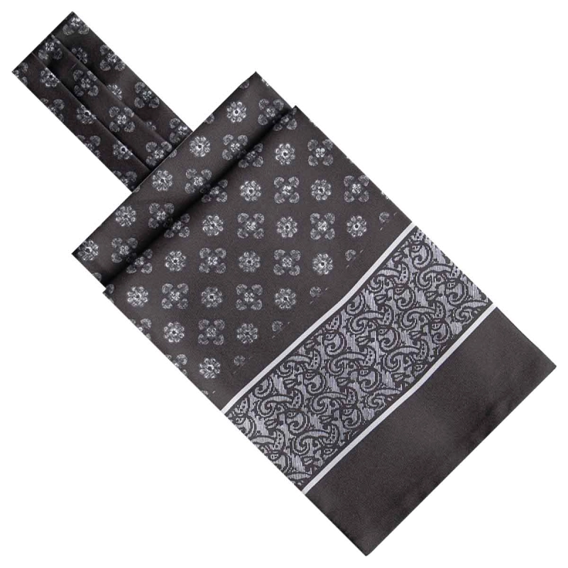 Fular - askot jedwabny czarny - szary elegancki w mikrowzór / paisley EM