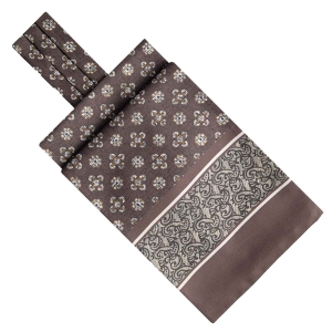 Fular - askot jedwabny brązowy - beżowy elegancki w mikrowzór / paisley EM