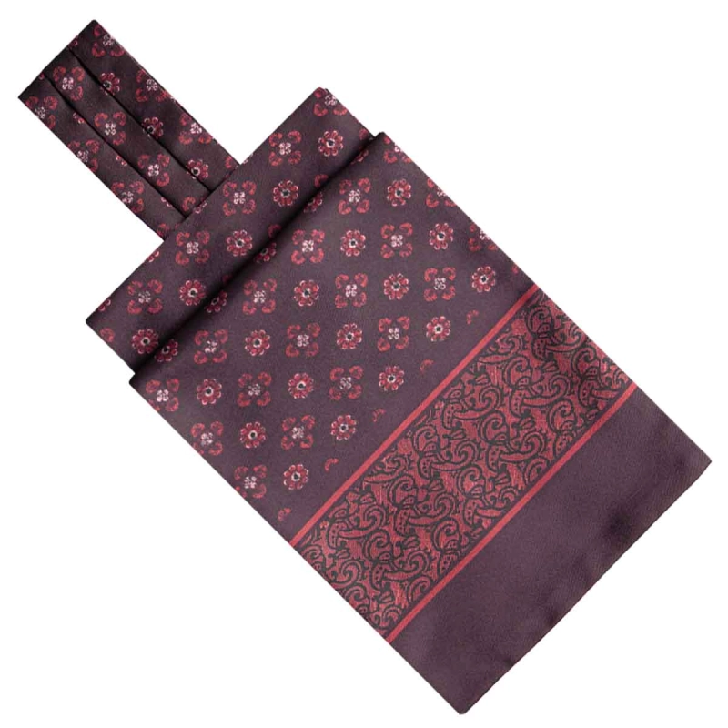 Fular - askot jedwabny bordowy - czerwony elegancki w mikrowzór / paisley EM