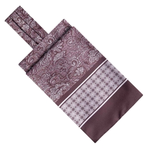 Fular - askot jedwabny bordowy - biały elegancki w paisley / mikrowzór EM