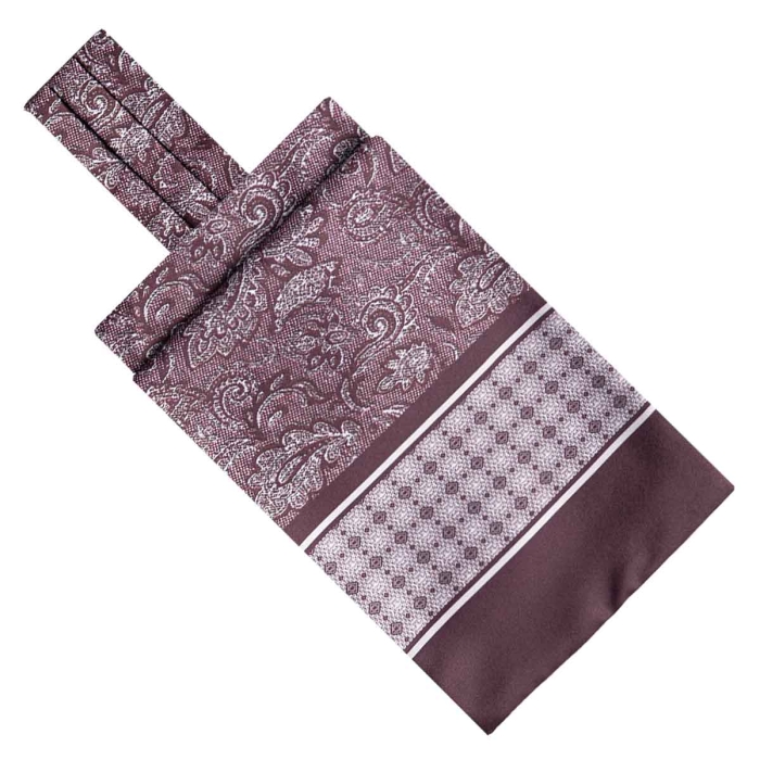 Fular - askot jedwabny bordowy - biały elegancki w paisley / mikrowzór EM