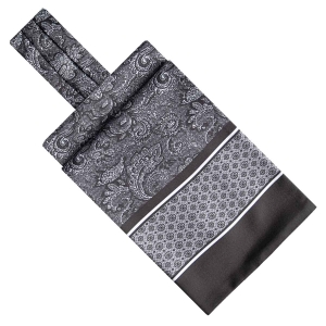 Fular - askot jedwabny czarny - szary elegancki w paisley / mikrowzór EM