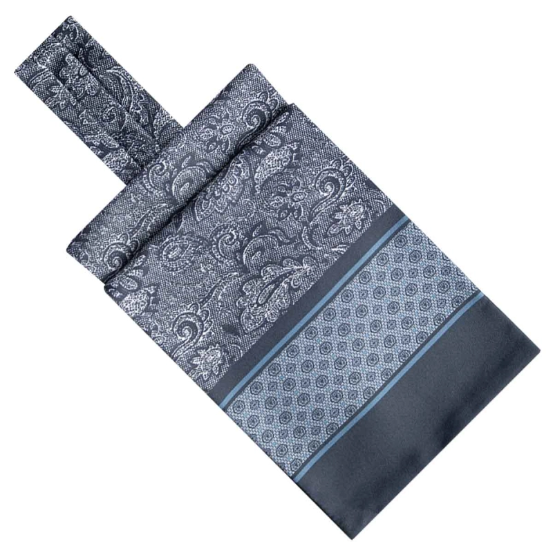 Fular - askot jedwabny granatowy- niebieski elegancki w paisley / mikrowzór EM