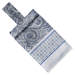 Fular - askot jedwabny szaro - granatowy elegancki w paisley / mikrowzór EM