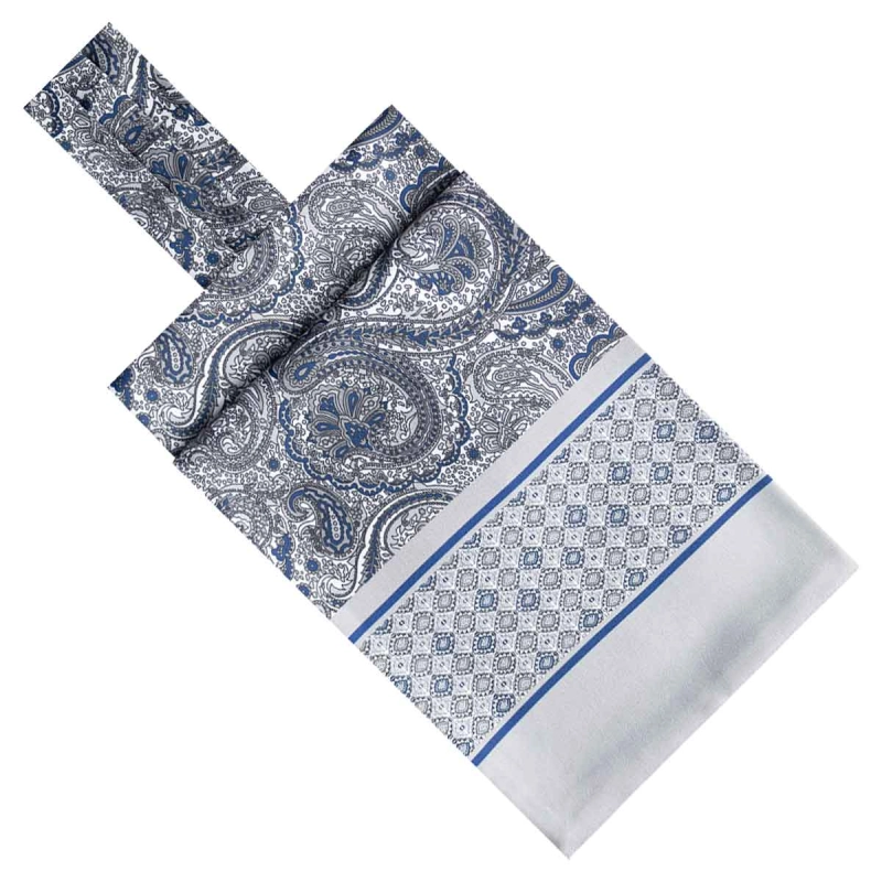 Fular - askot jedwabny szaro - granatowy elegancki w paisley / mikrowzór EM
