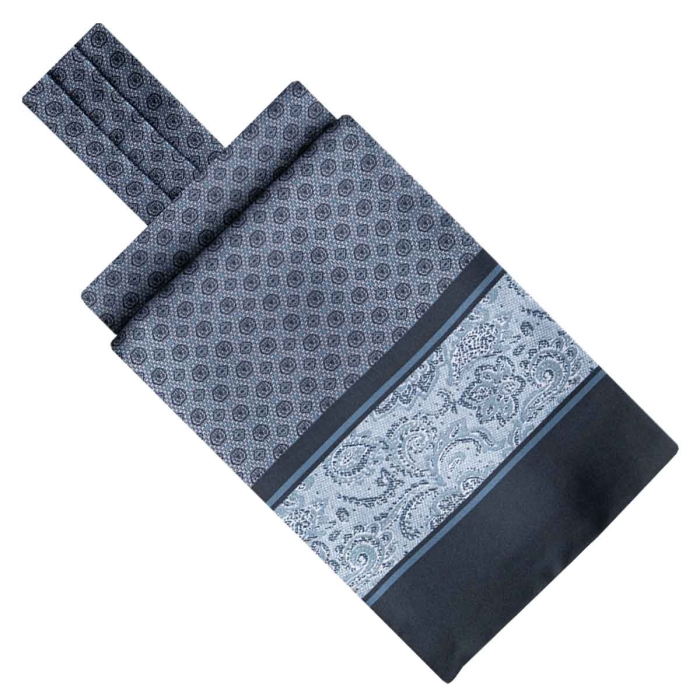 Fular - askot jedwabny granatowy- błękitny elegancki w mikrowzór / paisley EM
