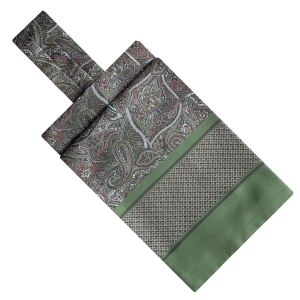 Fular - askot jedwabny zielony - oliwkowy - bordowy elegancki w paisley / mikrowzór EM