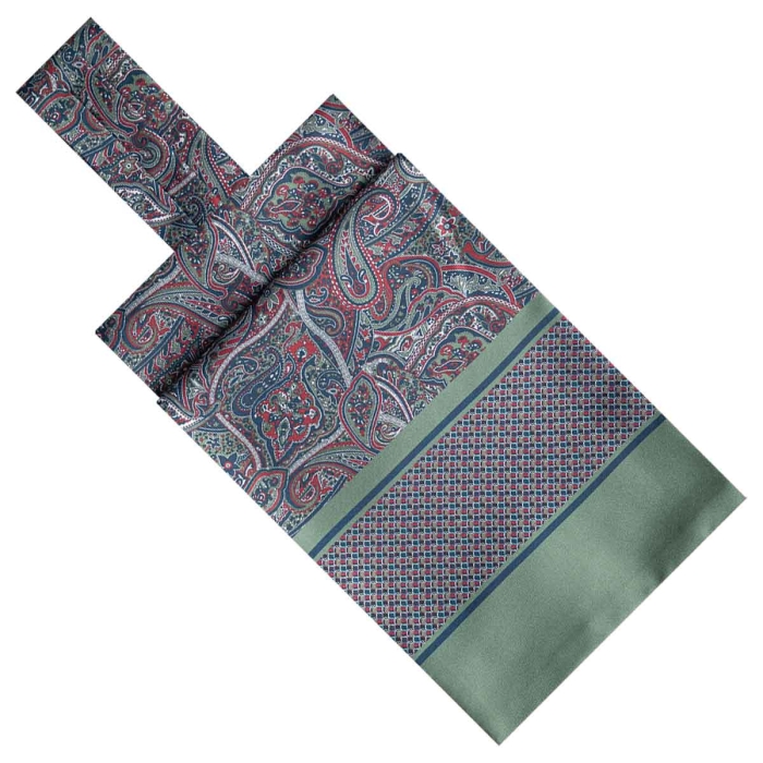 Fular - askot jedwabny zielony - granatowy - czerwony elegancki w paisley / mikrowzór EM