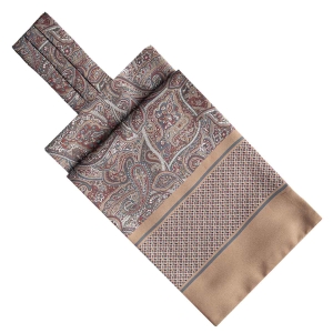 Fular - askot jedwabny brązowy - bordowy elegancki w paisley / mikrowzór EM