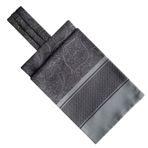 Fular - askot jedwabny ciemnoszary - grafitowy elegancki w paisley / mikrowzór EM