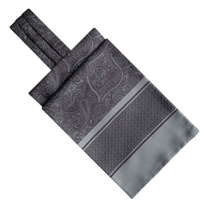 Fular - askot jedwabny ciemnoszary - grafitowy elegancki w paisley / mikrowzór EM