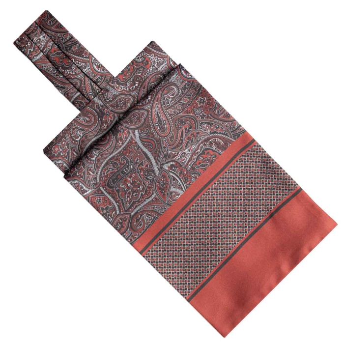 Fular - askot jedwabny bordowy - brązowy - czerwony elegancki w paisley / mikrowzór EM