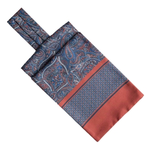Fular - askot jedwabny granatowy - niebieski - bordowy elegancki w paisley / mikrowzór EM