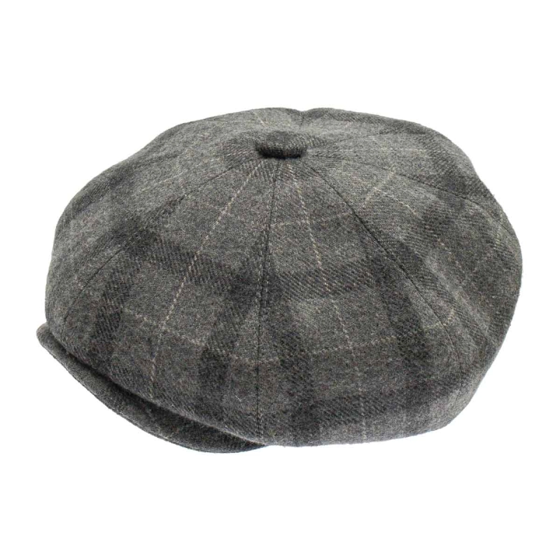 Kaszkiet wełniany w stylu Peaky Blinders - cyklistówka - kolor szary w kratę EM