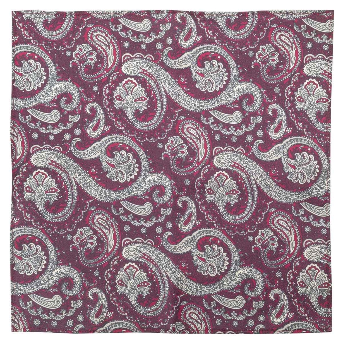 Poszetka jedwabna bordowo- beżowa w paisley EM