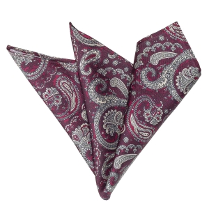 Poszetka jedwabna bordowo- beżowa w paisley EM