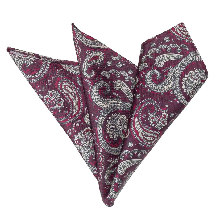Poszetka jedwabna bordowo- beżowa w paisley EM