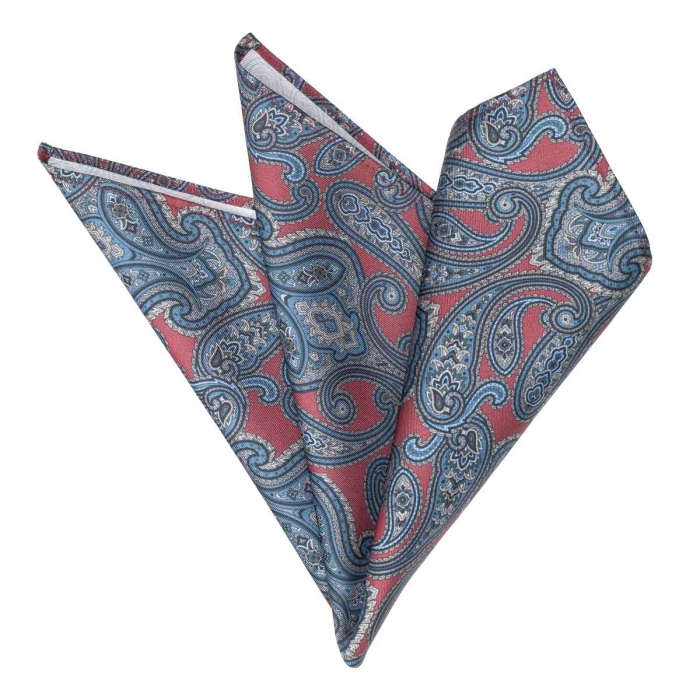 Poszetka jedwabna bordowa- granatowa w paisley EM