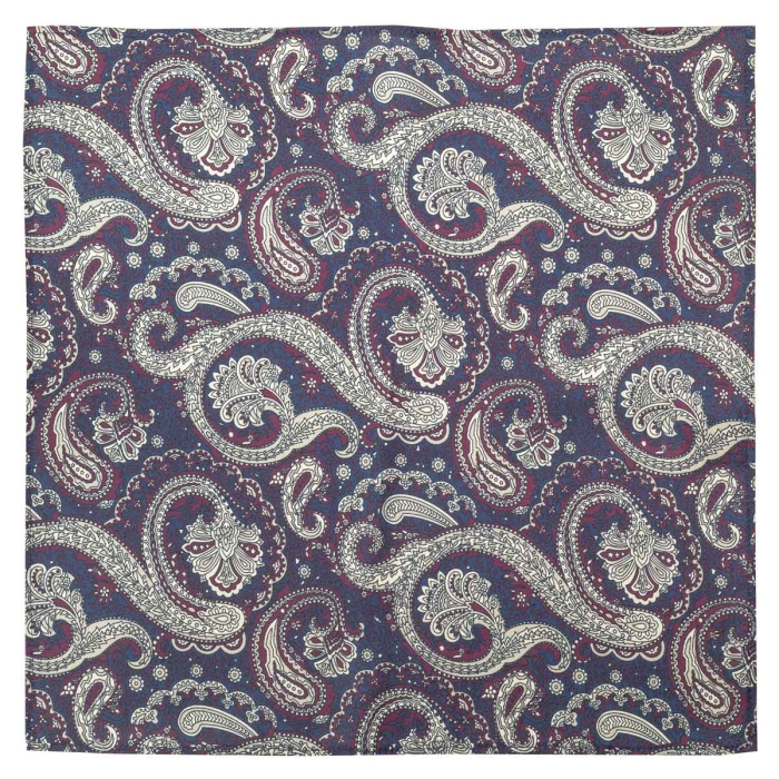 Poszetka jedwabna granatowo- beżowa w paisley EM