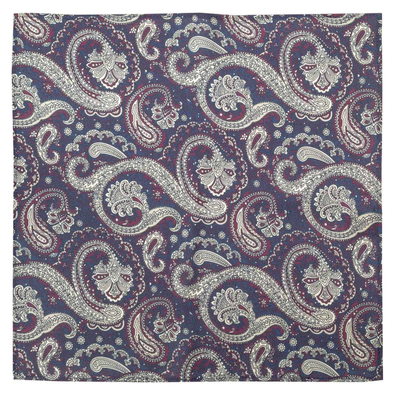 Poszetka jedwabna granatowo- beżowa w paisley EM