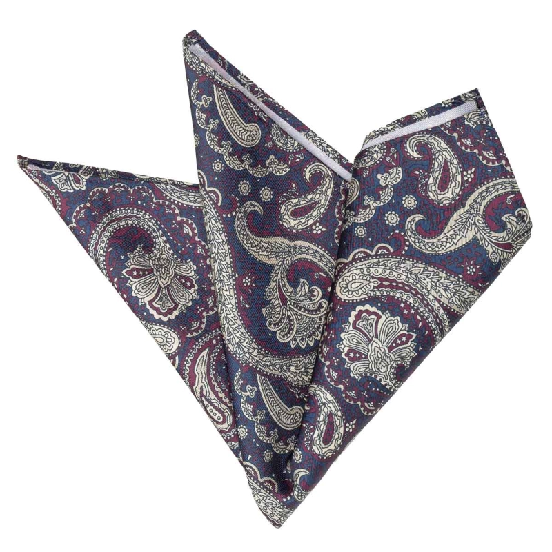 Poszetka jedwabna granatowo- beżowa w paisley EM