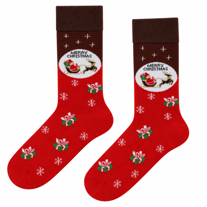 Skarpety świąteczne kolorowe  - czerwone - "merry christmas"