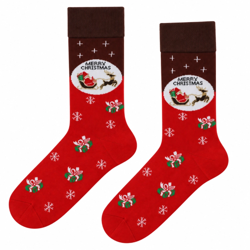 Skarpety świąteczne kolorowe  - czerwone - "merry christmas"