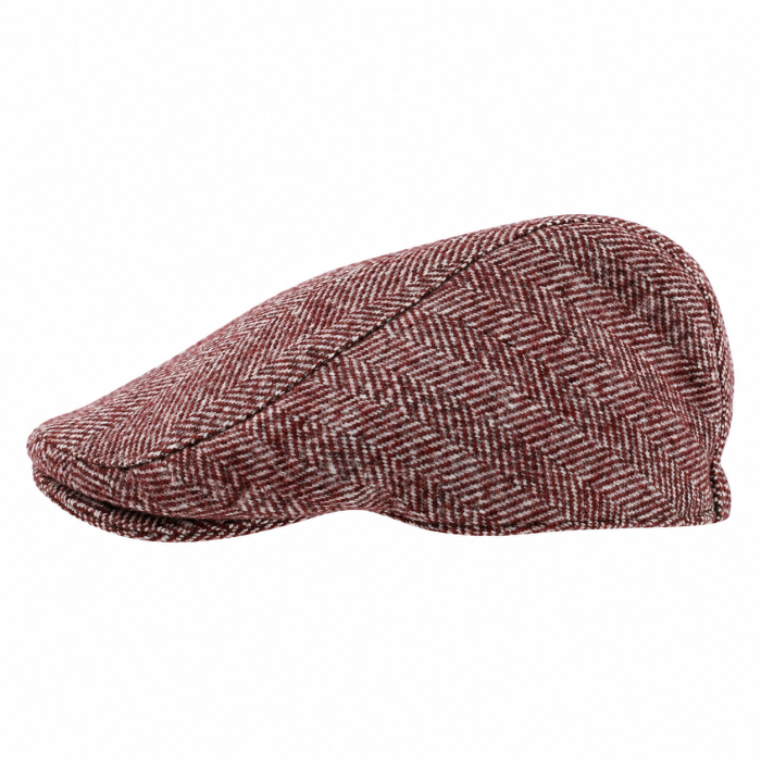 Kaszkiet wełniany tweed PREMIUM | burgundowy, przeplatany bielą - w jodełkę EM