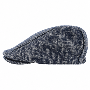 Kaszkiet wełniany tweed PREMIUM | granatowy, pokryty bielą - w jodełkę EM