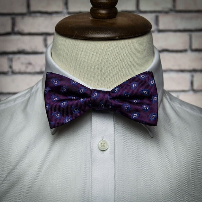 Mucha pre-tied wiązana bakłażanowa paisley
