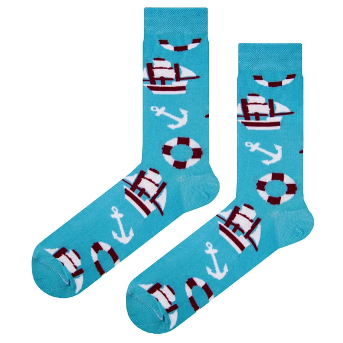 EM Men's Accessories długie bawełniane niebieskie skarpety w żaglówki koła ratunkowe kotwice.jpg